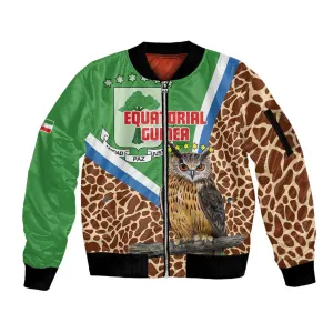 Personalised Equatorial Guinea Sleeve Zip Bomber Jacket Bubo Poensis With Coat Of Arms LT15