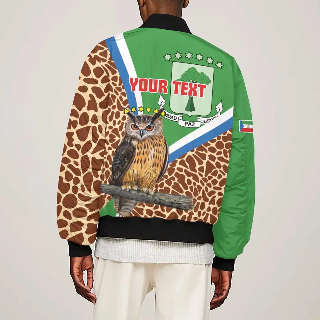 Personalised Equatorial Guinea Sleeve Zip Bomber Jacket Bubo Poensis With Coat Of Arms LT15