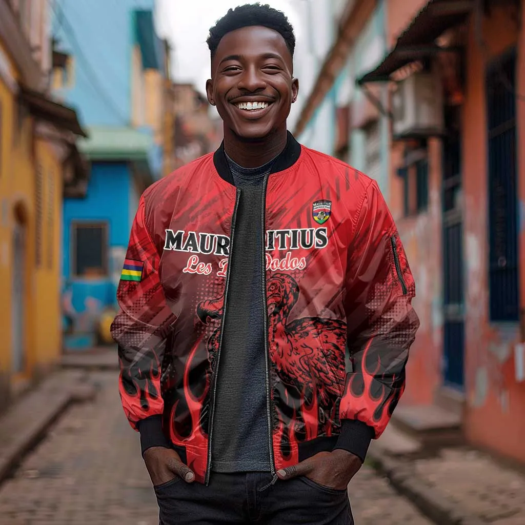 Personalised Mauritius Football Sleeve Zip Bomber Jacket Go Les Dodos Go LT15