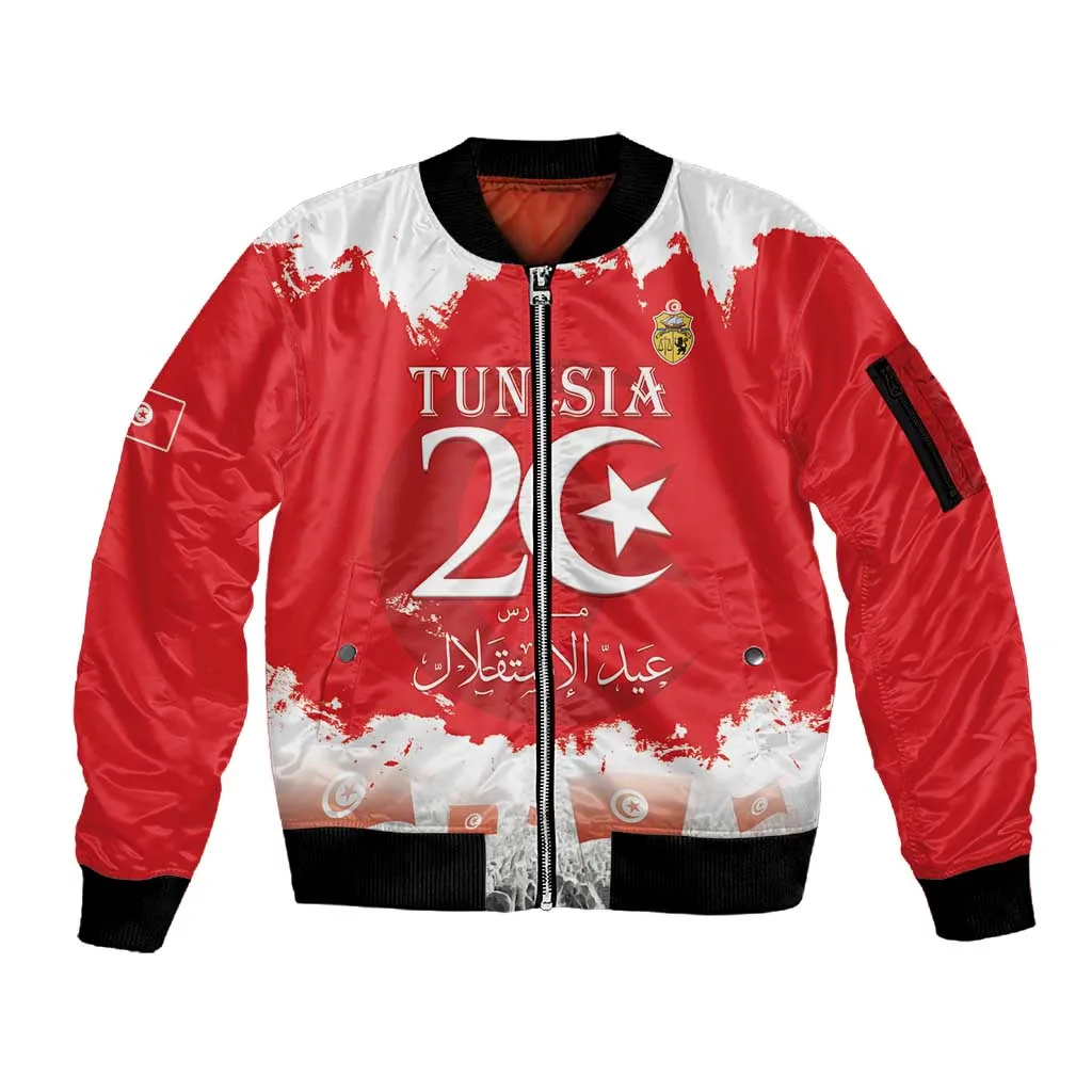 Personalized Afro Tunisia Sleeve Zip Bomber Jacket Happy 69th Anniversary Independence LT15