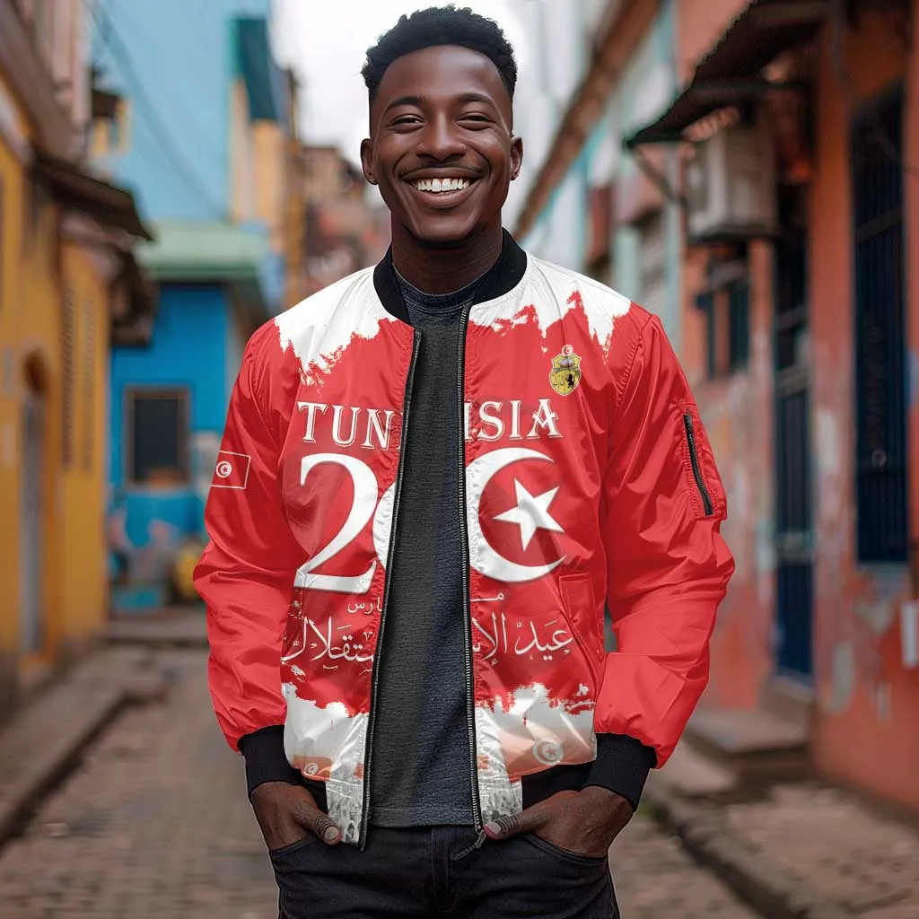 Personalized Afro Tunisia Sleeve Zip Bomber Jacket Happy 69th Anniversary Independence LT15