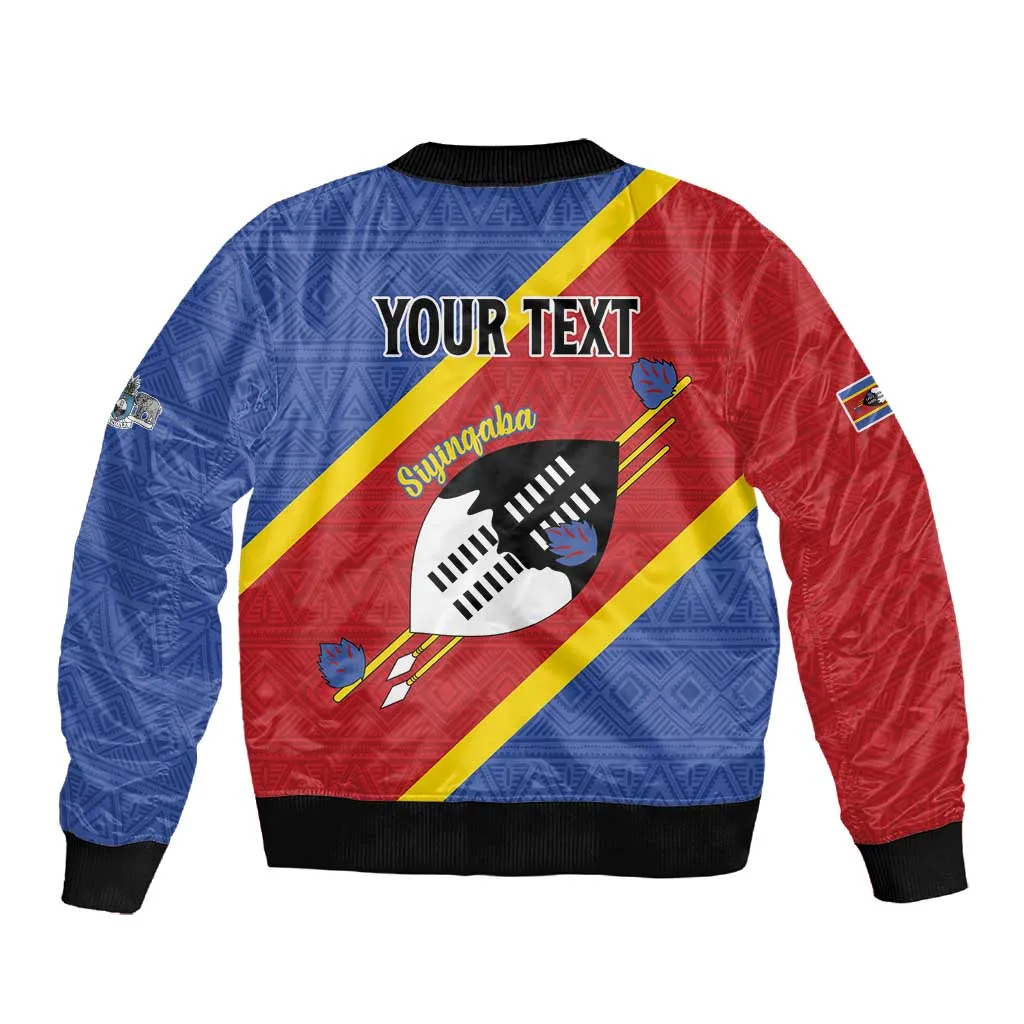 Personalized Happy Swaziland National Flag Day Sleeve Zip Bomber Jacket Nguni Shield Flag Style - African Pattern LT15