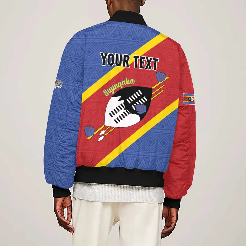Personalized Happy Swaziland National Flag Day Sleeve Zip Bomber Jacket Nguni Shield Flag Style - African Pattern LT15