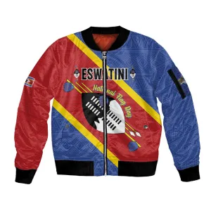 Personalized Happy Swaziland National Flag Day Sleeve Zip Bomber Jacket Nguni Shield Flag Style - African Pattern LT15