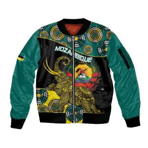Personalized Mozambique Sleeve Zip Bomber Jacket African Elephant With Capunala Pattern LT15