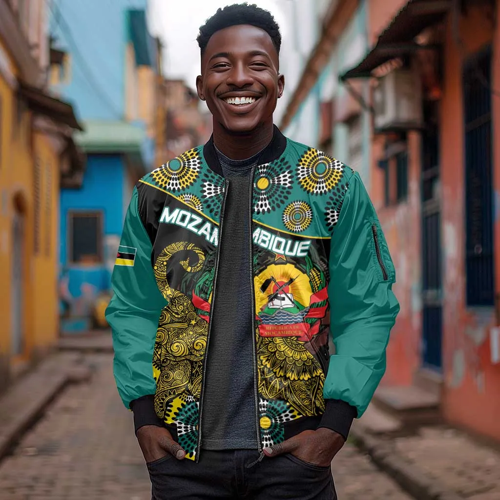 Personalized Mozambique Sleeve Zip Bomber Jacket African Elephant With Capunala Pattern LT15