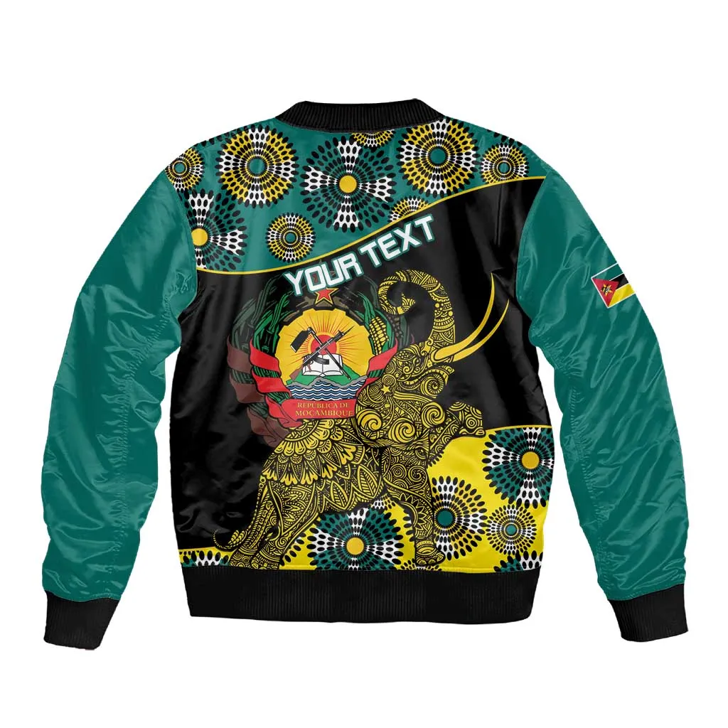 Personalized Mozambique Sleeve Zip Bomber Jacket African Elephant With Capunala Pattern LT15