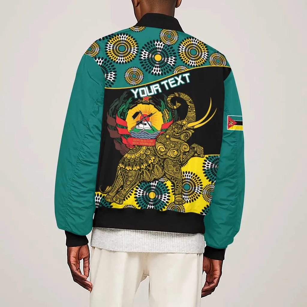 Personalized Mozambique Sleeve Zip Bomber Jacket African Elephant With Capunala Pattern LT15