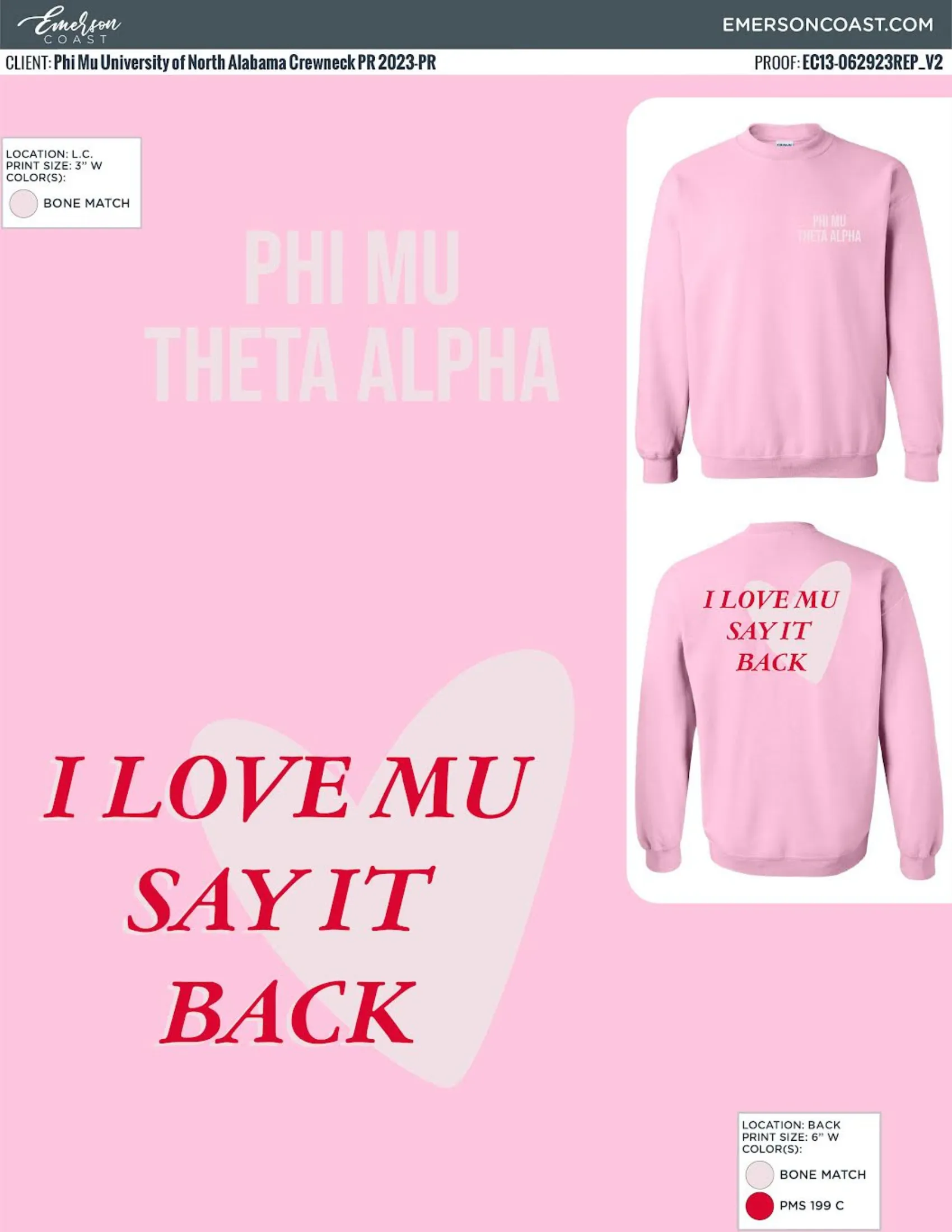 Phi Mu I Love Mu Say It Back Crewneck & Shorts Set