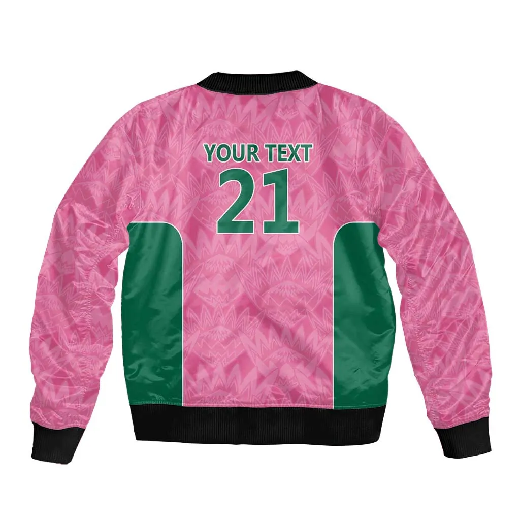 Pink South Africa Cricket Custom Sleeve Zip Bomber Jacket African King Proteas Be Way Pink LT9