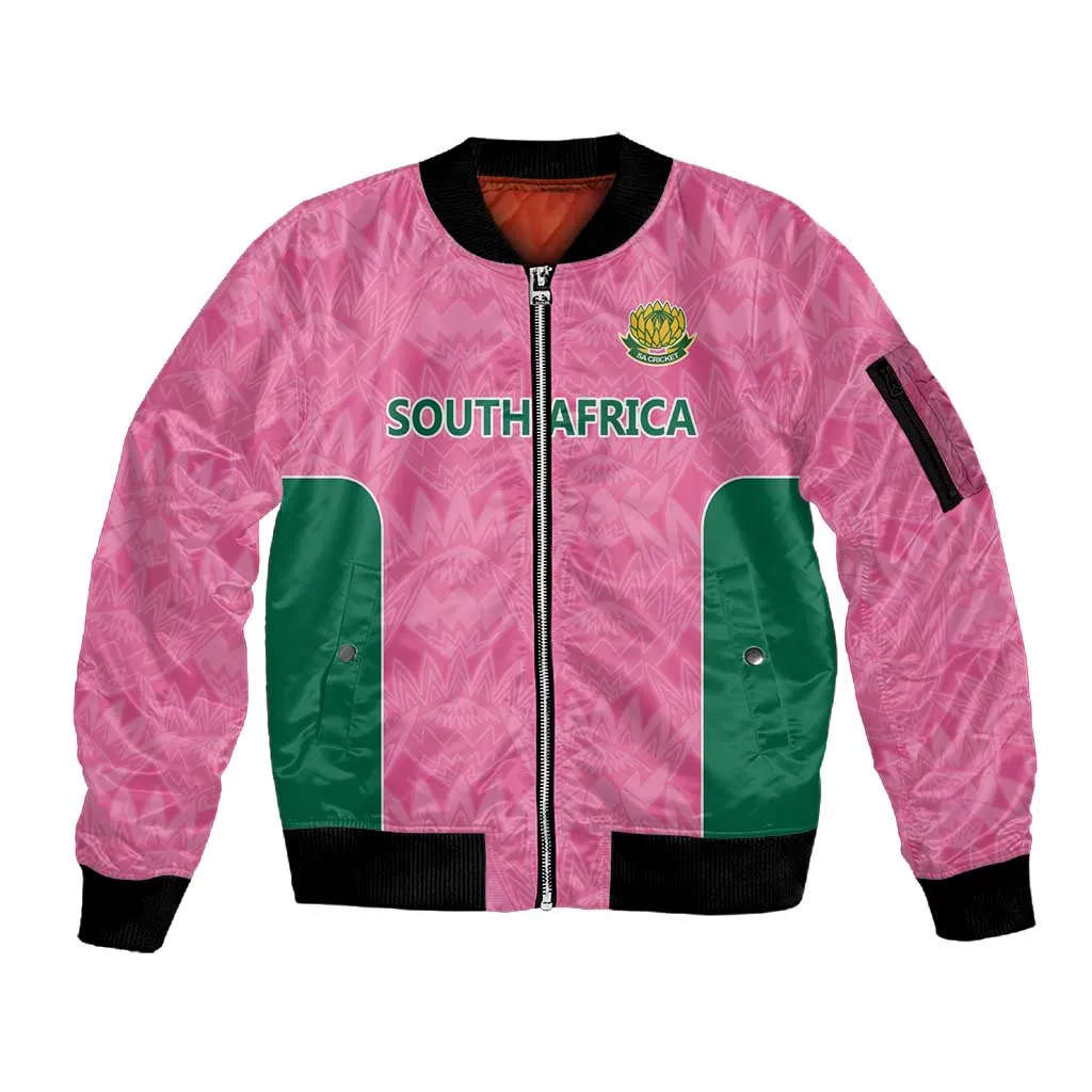 Pink South Africa Cricket Custom Sleeve Zip Bomber Jacket African King Proteas Be Way Pink LT9