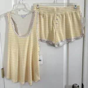 PJ Salvage Striped Fields Pajamas 2 PC Set Tank Top &amp; Shorts Yellow Size Medium