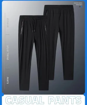 Plus-Size Men’s Ice Silk Sweatpants – High-Elastic Gym Joggers