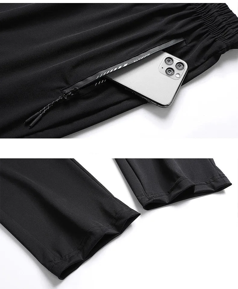 Plus-Size Men’s Ice Silk Sweatpants – High-Elastic Gym Joggers