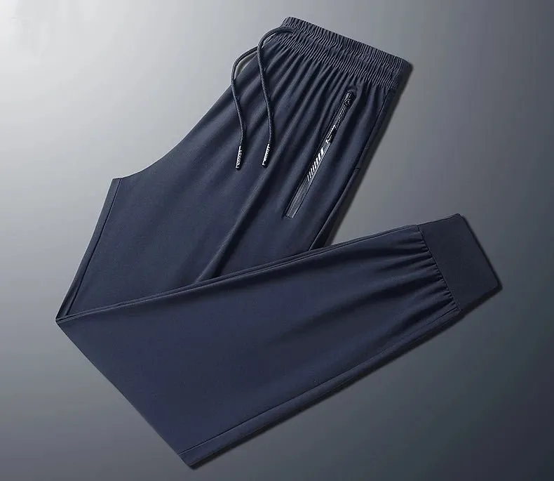 Plus-Size Men’s Ice Silk Sweatpants – High-Elastic Gym Joggers