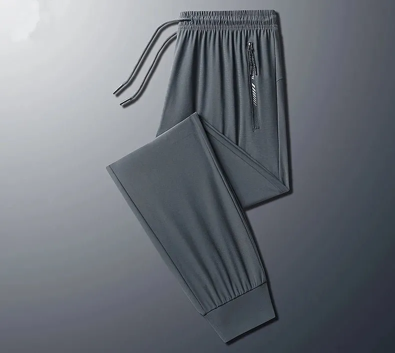 Plus-Size Men’s Ice Silk Sweatpants – High-Elastic Gym Joggers