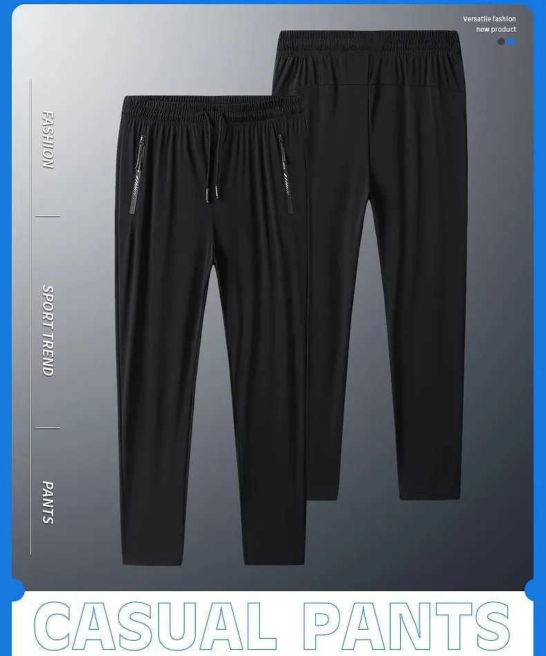Plus-Size Men’s Ice Silk Sweatpants – High-Elastic Gym Joggers