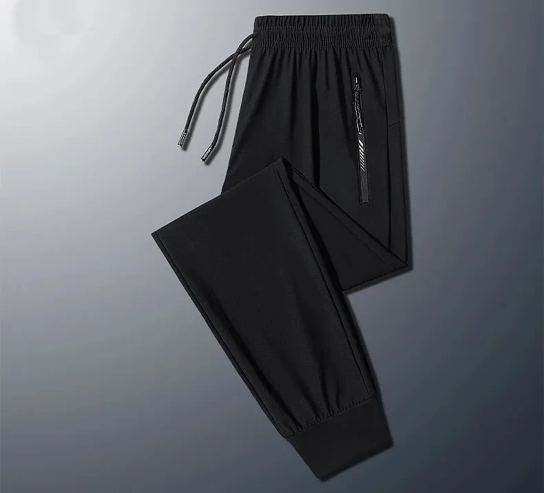 Plus-Size Men’s Ice Silk Sweatpants – High-Elastic Gym Joggers