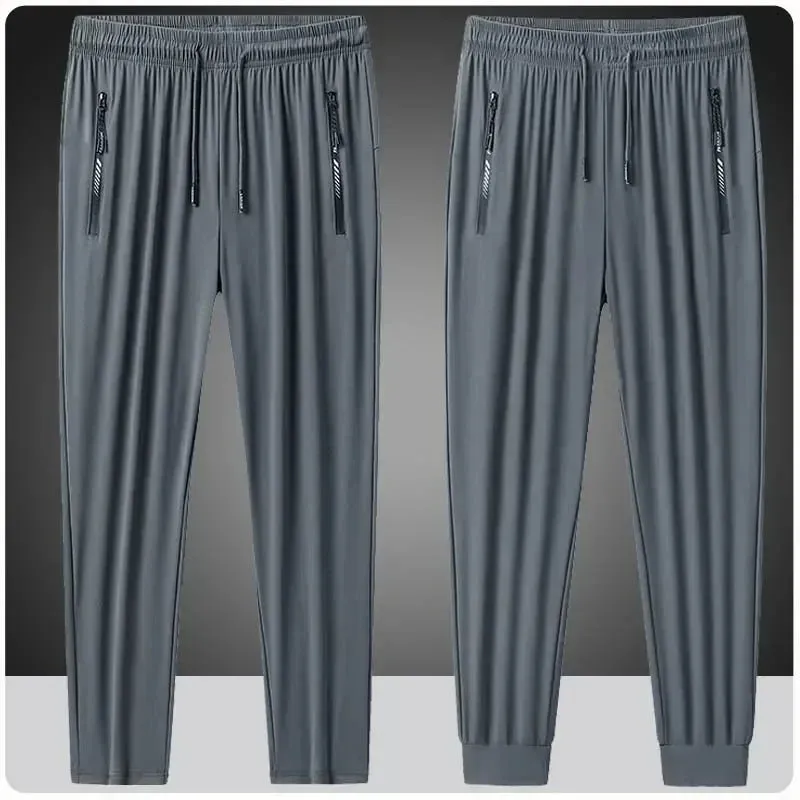 Plus-Size Men’s Ice Silk Sweatpants – High-Elastic Gym Joggers