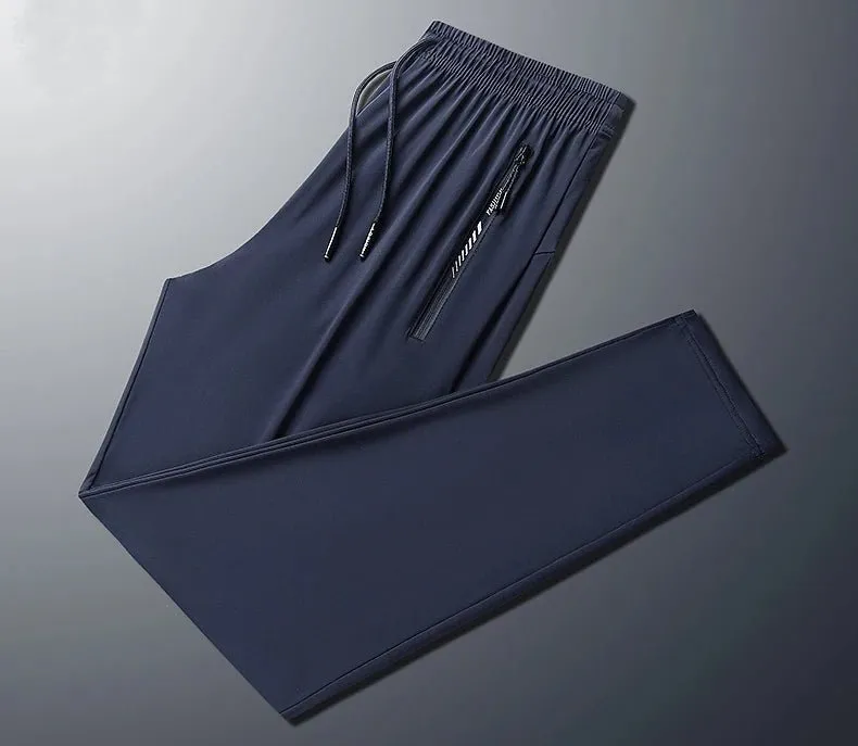 Plus-Size Men’s Ice Silk Sweatpants – High-Elastic Gym Joggers
