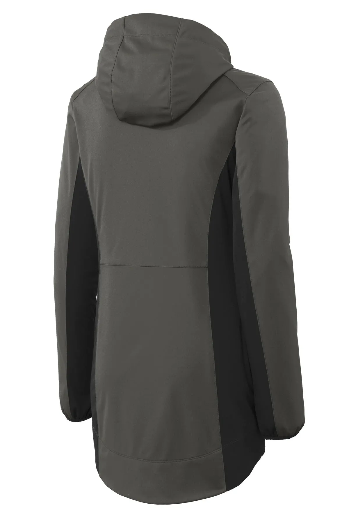 Port Authority Women's Active Hooded Soft Shell Jacket. L719 Grey Steel/ Deep Black
