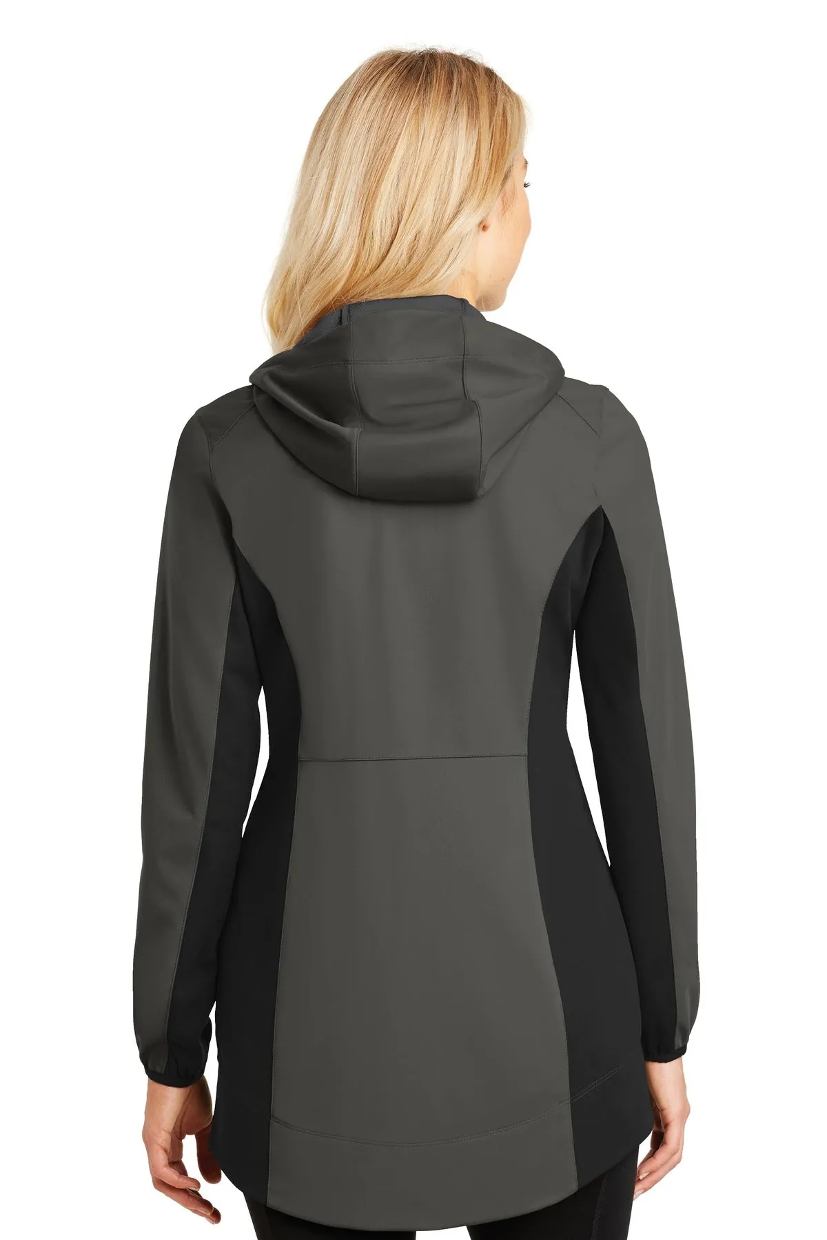 Port Authority Women's Active Hooded Soft Shell Jacket. L719 Grey Steel/ Deep Black