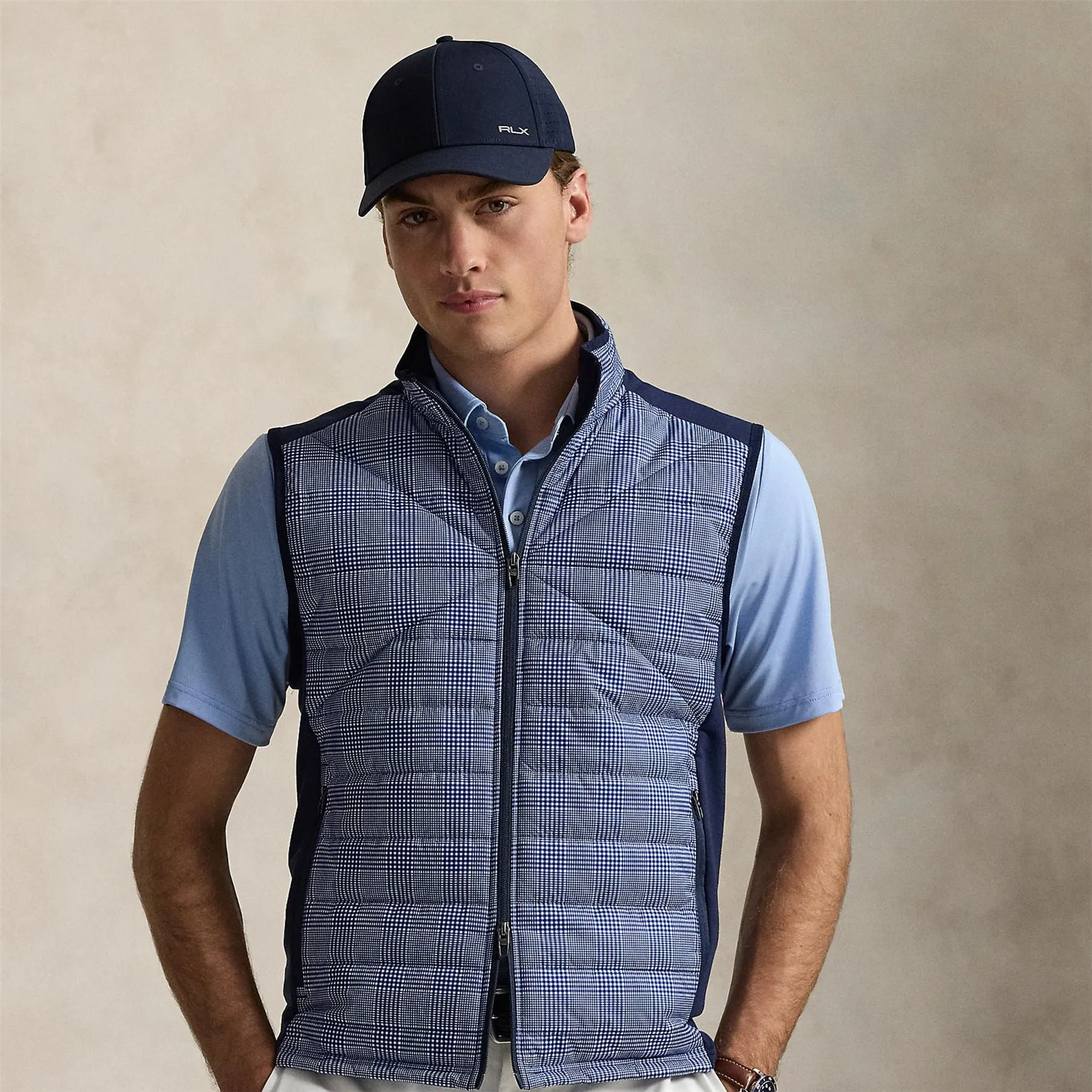 RLX Full Zip Performance Wool Vest Royal Blue Golf Club Glen
