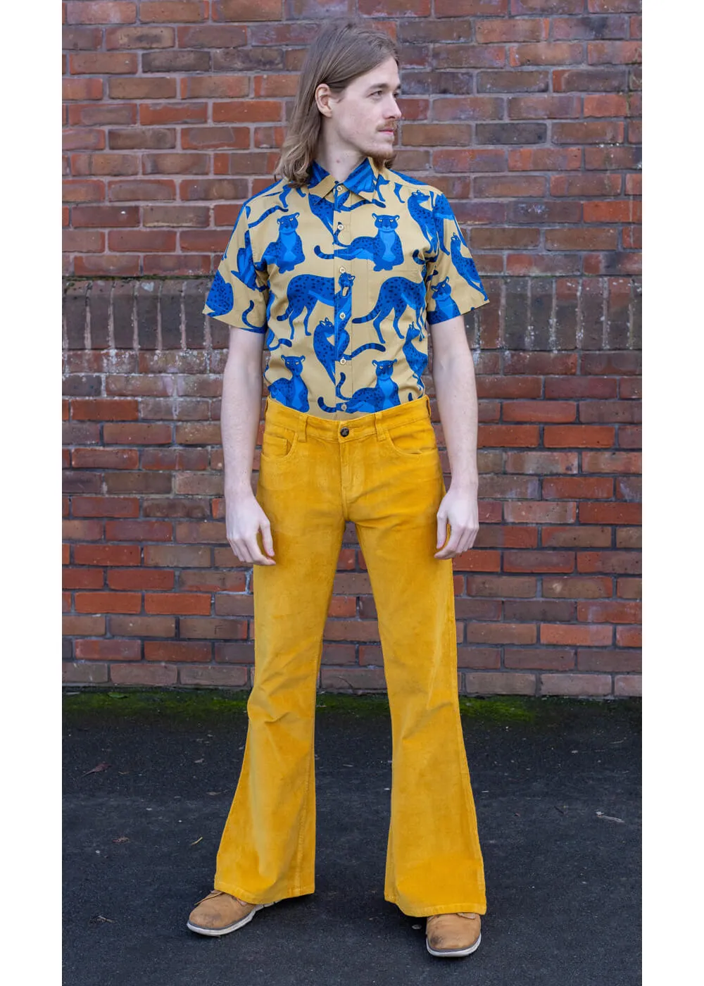 Run & Fly Mens Corduroy 70's Flare Trousers Mustard Gold