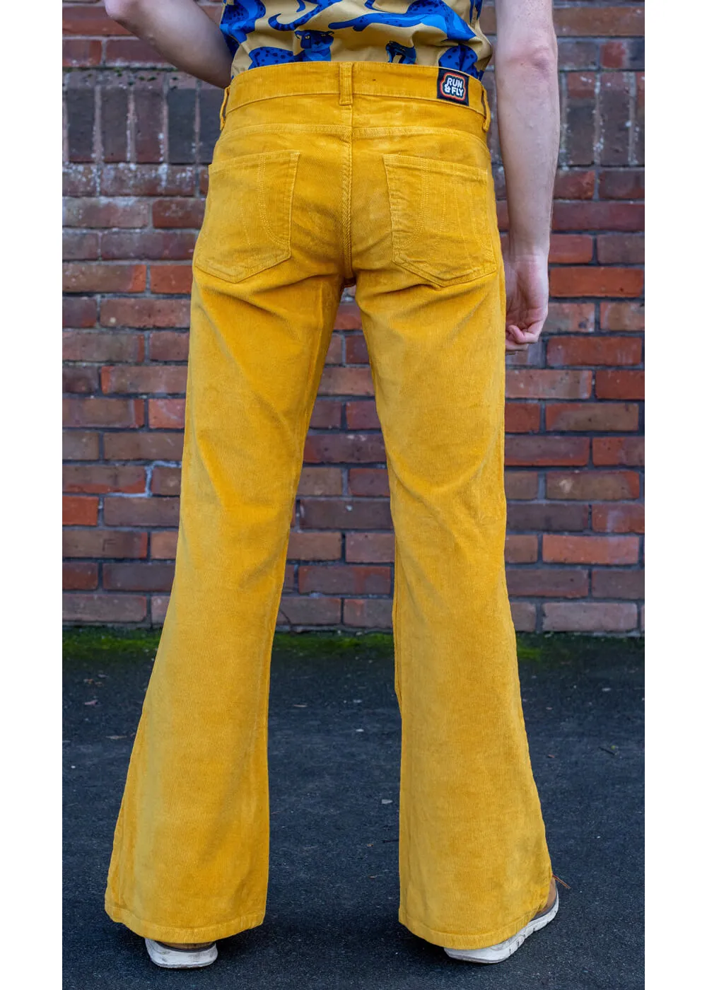Run & Fly Mens Corduroy 70's Flare Trousers Mustard Gold