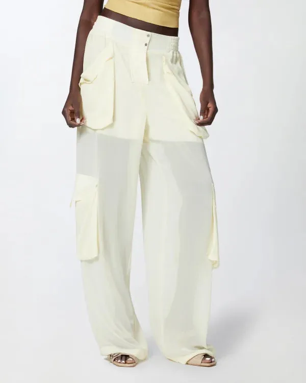 Sheer Georgette Cargo Trousers - Ivory