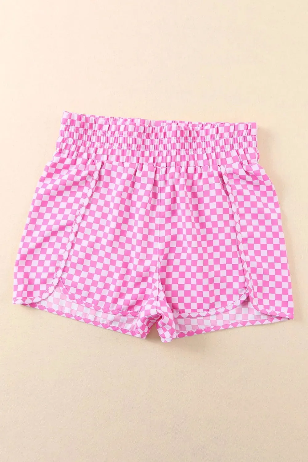 Smocked Elastic Waist Checkered Shorts S-XL