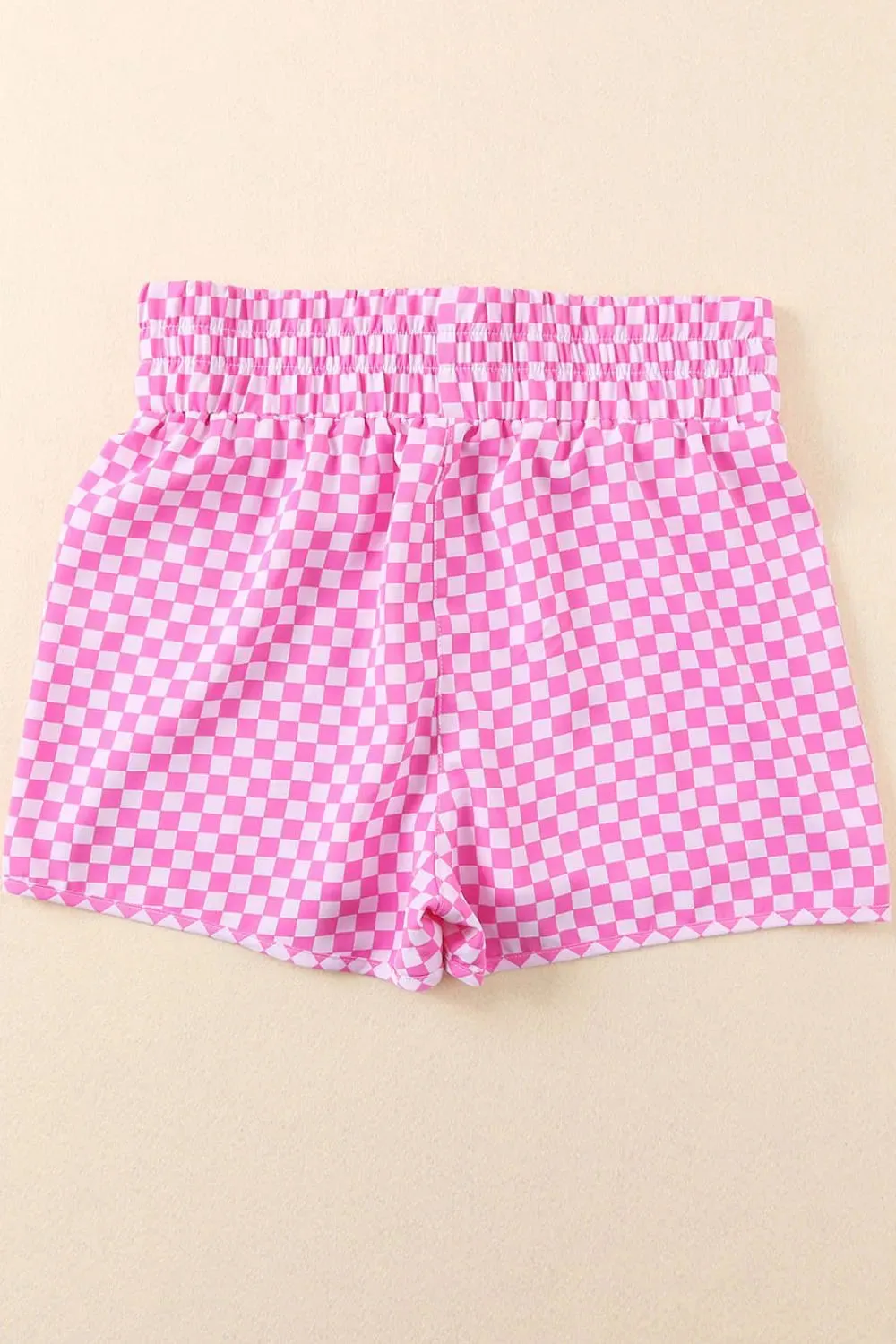 Smocked Elastic Waist Checkered Shorts S-XL