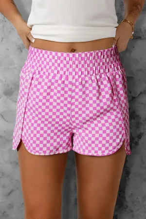 Smocked Elastic Waist Checkered Shorts S-XL