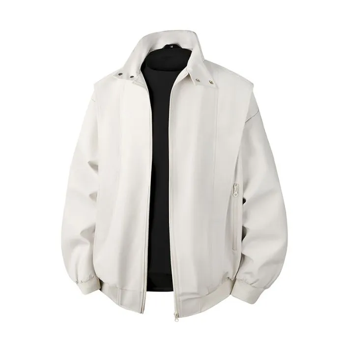 Solid Color Men's Raincoat with Stand-Up Collar and Zippered Pocket