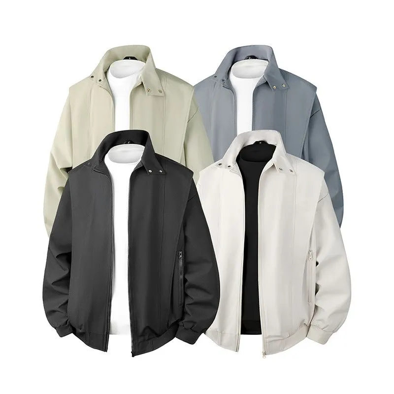 Solid Color Men's Raincoat with Stand-Up Collar and Zippered Pocket