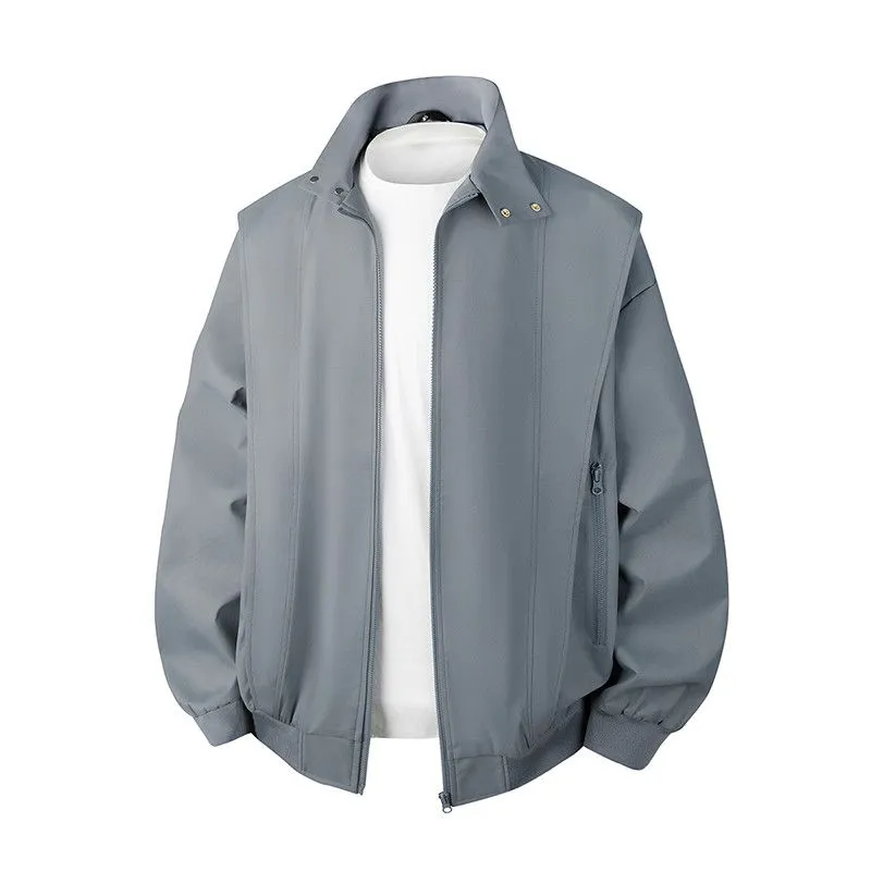 Solid Color Men's Raincoat with Stand-Up Collar and Zippered Pocket