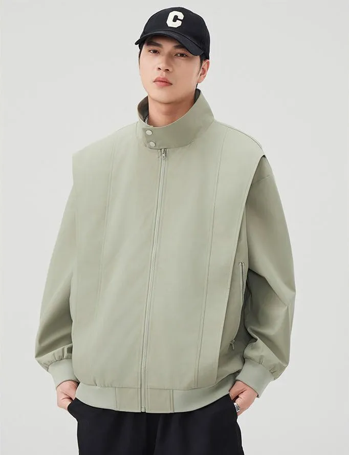 Solid Color Men's Raincoat with Stand-Up Collar and Zippered Pocket
