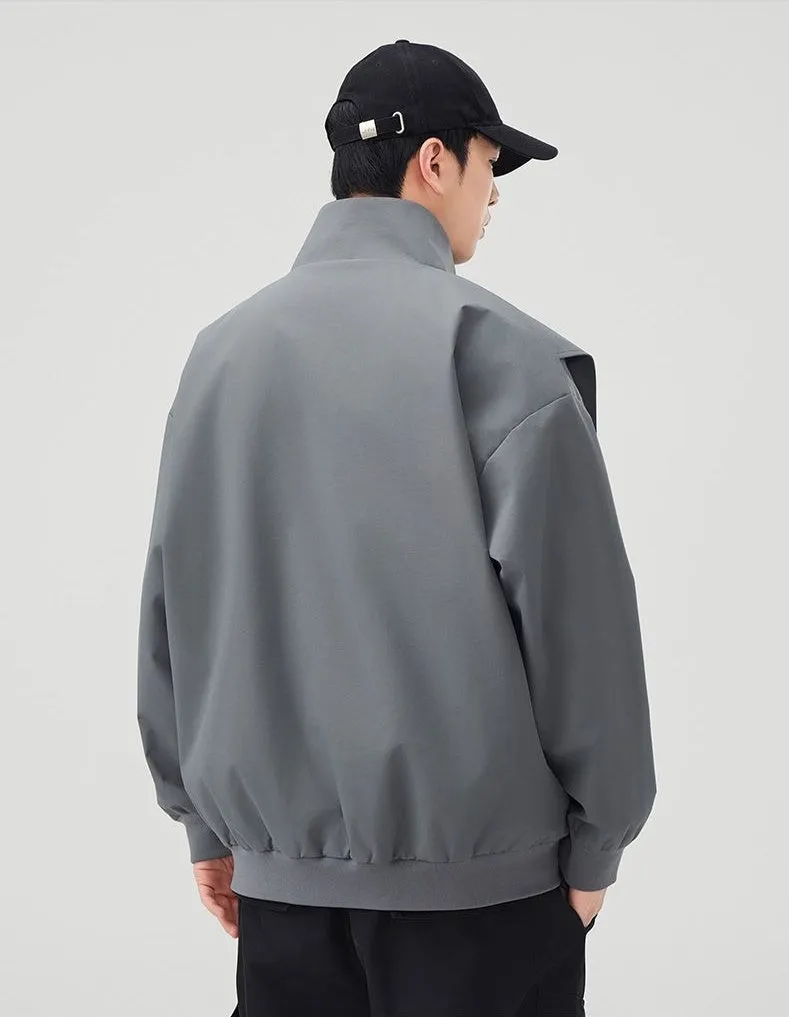 Solid Color Men's Raincoat with Stand-Up Collar and Zippered Pocket