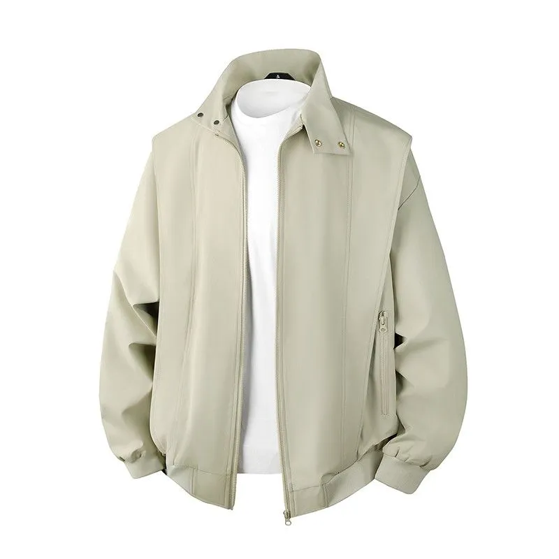 Solid Color Men's Raincoat with Stand-Up Collar and Zippered Pocket