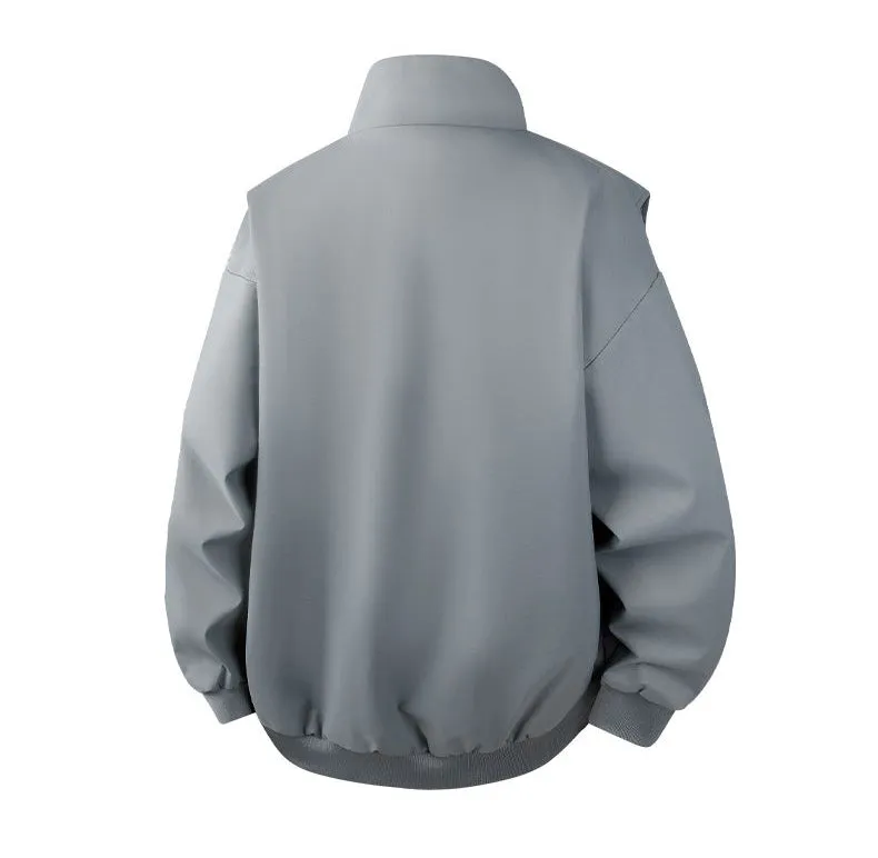 Solid Color Men's Raincoat with Stand-Up Collar and Zippered Pocket