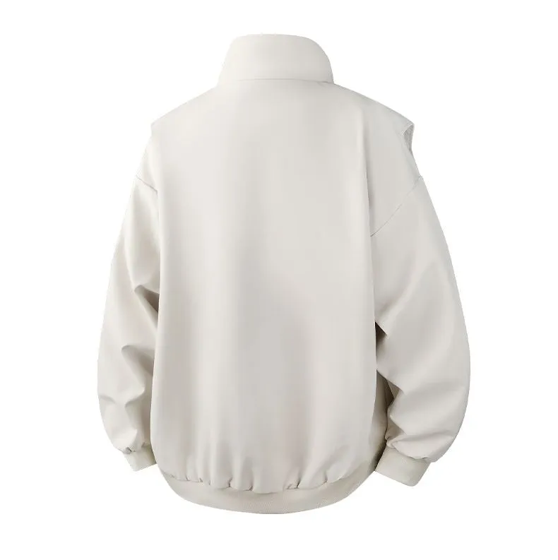 Solid Color Men's Raincoat with Stand-Up Collar and Zippered Pocket
