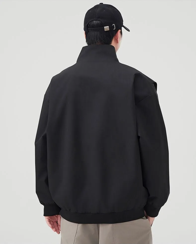 Solid Color Men's Raincoat with Stand-Up Collar and Zippered Pocket