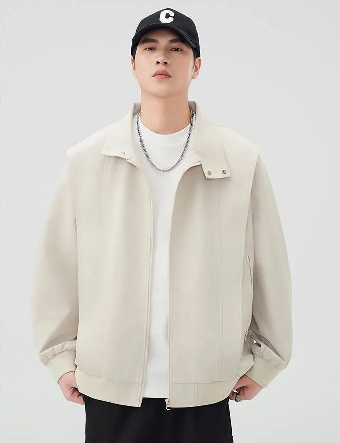 Solid Color Men's Raincoat with Stand-Up Collar and Zippered Pocket