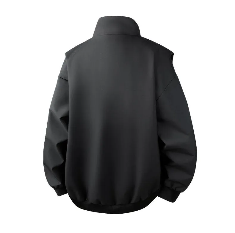 Solid Color Men's Raincoat with Stand-Up Collar and Zippered Pocket