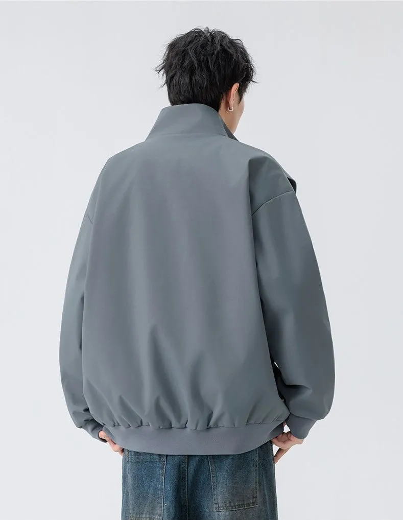 Solid Color Men's Raincoat with Stand-Up Collar and Zippered Pocket
