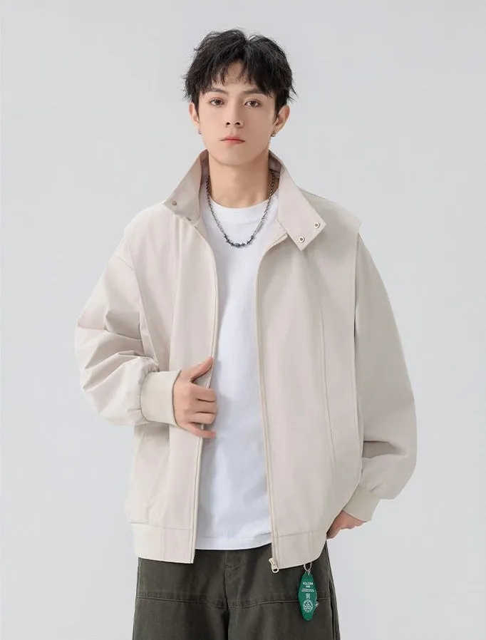 Solid Color Men's Raincoat with Stand-Up Collar and Zippered Pocket
