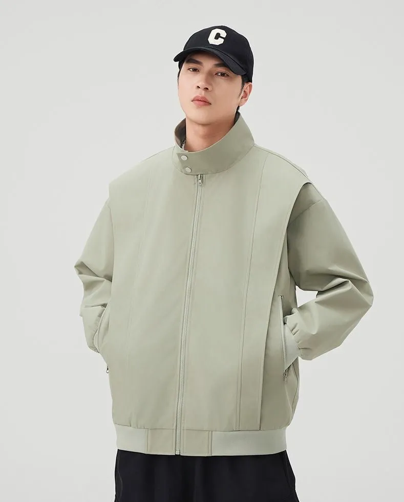 Solid Color Men's Raincoat with Stand-Up Collar and Zippered Pocket