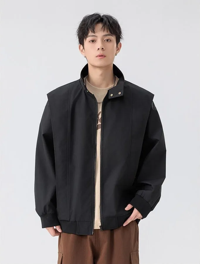 Solid Color Men's Raincoat with Stand-Up Collar and Zippered Pocket
