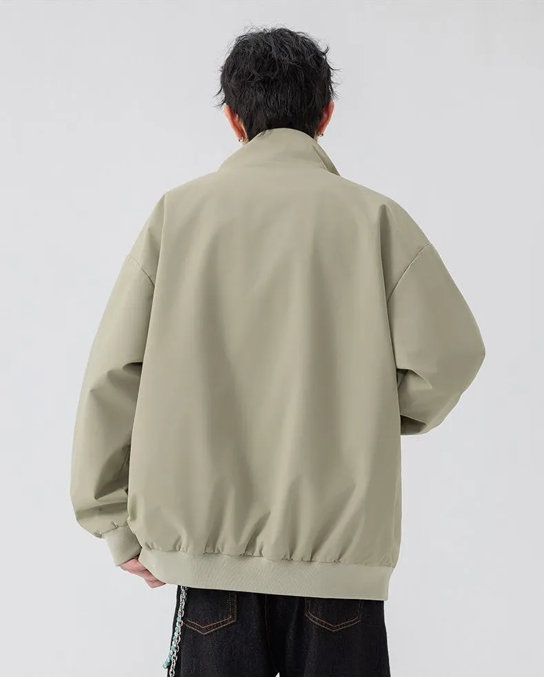 Solid Color Men's Raincoat with Stand-Up Collar and Zippered Pocket