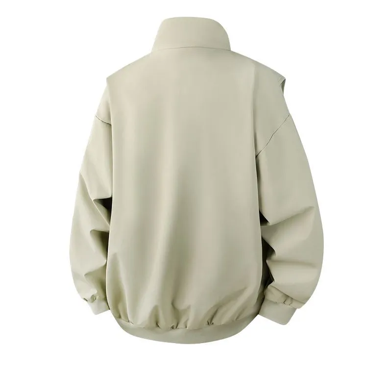 Solid Color Men's Raincoat with Stand-Up Collar and Zippered Pocket